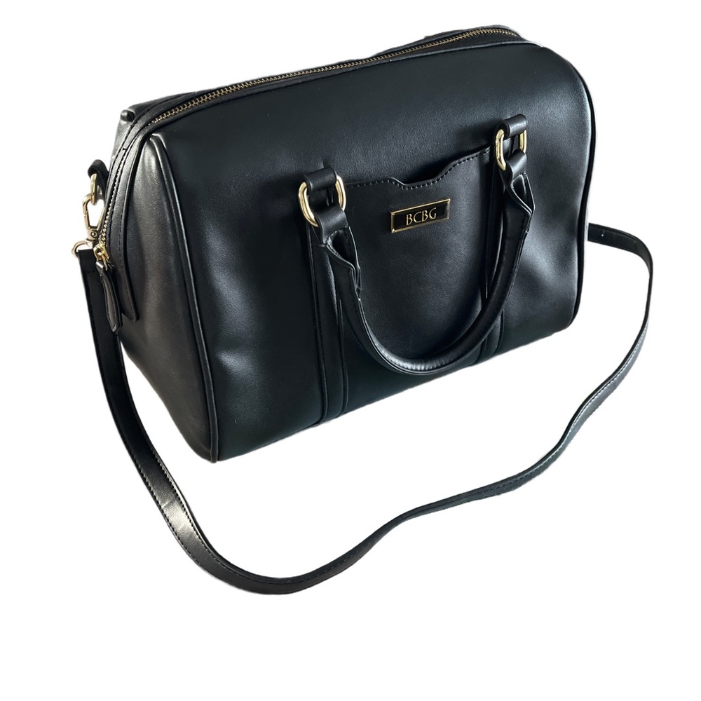 # 69 BCBG Black Shoulder Bag with Adjustable Strap and Gold Hardware